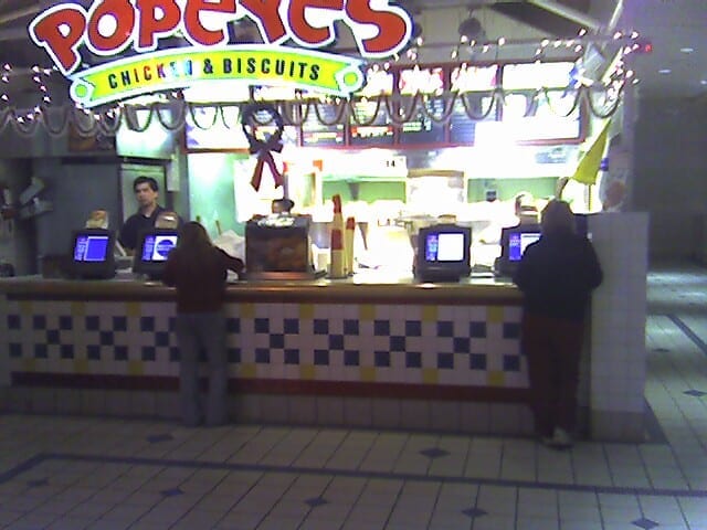 Popeyes self-serve ordering counter inside a restaurant location